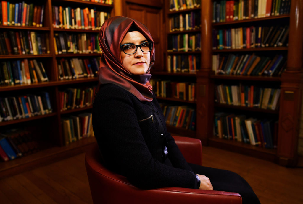 Hatice Cengiz, fiancee of slain Saudi journalist Jamal Khashoggi, is seen during an interview with Reuters in London, Brit...