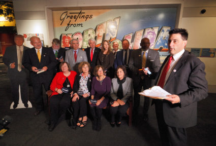 North Carolina Republican Party Executive Director Dallas Woodhouse (R) speaks to the media in front of the state's Electors after he helped gather them for a group photo before they rehearsed for tomorrow's electoral college vote in Raleigh, North Carolina, U.S. on December 18, 2016. Photo by Jonathan Drake/Reuters