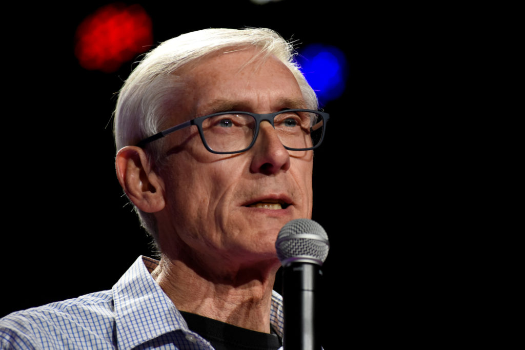 Democratic gubernatorial candidate Tony Evers speaks at an election eve rally in Madison, Wisconsin, U.S. November 5, 2018...