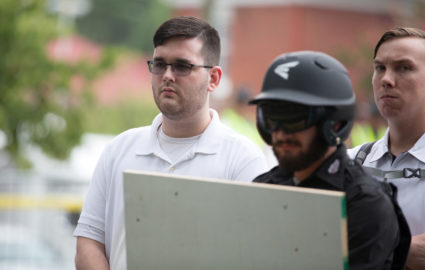 James Alex Fields Jr., (L) is seen attending the "Unite the Right" rally in Emancipation Park, in Charlottesville, Virginia. Photo taken Aug. 12, 2017. Photo by Eze Amos/Reuters