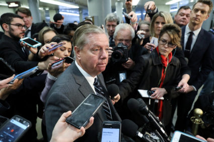 U.S. Senator Lindsey Graham (R-SC) speaks to reporters after attending a closed-door briefing, on the death of the journalist Jamal Khashoggi, by Central Intelligence Agency (CIA) Director Gina Haspel at the U.S. Capitol in Washington, U.S., December 4, 2018. Photo by Jonathan Ernst/Reuters