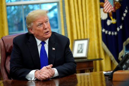 President Donald Trump sits for an exclusive interview with Reuters journalists in the Oval Office at the White House in Washington, D.C. Photo by Jonathan Ernst/Reuters