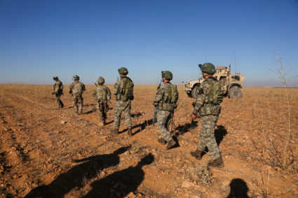 U.S. and Turkish soldiers conduct the first-ever combined joint patrol outside Manbij, Syria. Photo courtesy of Arnada Jones/U.S. Army/Handout via Reuters