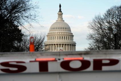 A security barricade is placed in front of the U.S. Capitol on the first day of a partial federal government shutdown in Washington, D.C. Photo by Joshua Roberts/Reuters