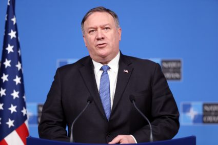 BRUSSELS, BELGIUM - DECEMBER 04: U.S. Secretary of State Mike Pompeo holds a press conference as he attends the NATO Foreign Ministers' meeting in Brussels, Belgium on December 04, 2018. (Photo by Dursun Aydemir/Anadolu Agency/Getty Images)