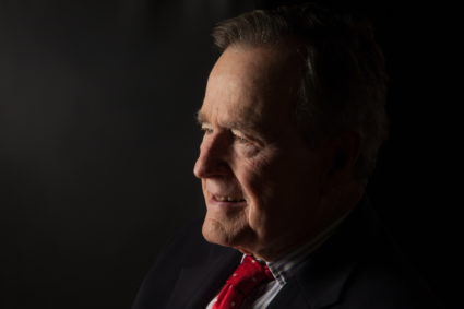 COLLEGE STATION, TX -- OCTOBER 24: Former President George H.W. Bush is interviewed for 'The Presidents' Gatekeepers' project about the White House Chiefs of Staff at the Bush Library, October 24, 2011, in College Station, Texas. (Photo by David Hume Kennerly/Getty Images).