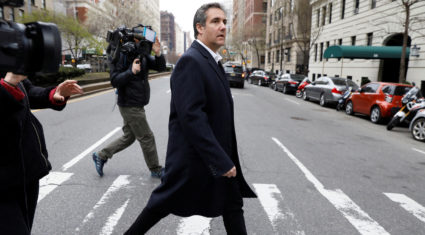President Donald Trump's personal lawyer Michael Cohen exits a hotel in New York City. Photo by Brendan McDermid/Reuters