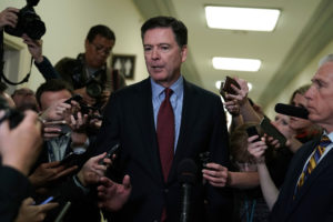 Former FBI Director James Comey speaks to the media after giving a private deposition to the House Judiciary and House Government and Oversight committees on Capitol Hill in Washington, U.S., December 7, 2018. Photo by Joshua Roberts/Reuters
