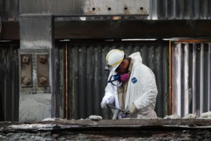 A worker is seen inside the Magnitude 7 Metals LLC aluminum smelter which recently reopened and is taking on hundreds of local workers in New Madrid, Missouri. Photo by Karen Pulfer Focht/Reuters
