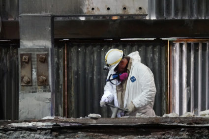 A worker is seen inside the Magnitude 7 Metals LLC aluminum smelter which recently reopened and is taking on hundreds of local workers in New Madrid, Missouri. Photo by Karen Pulfer Focht/Reuters
