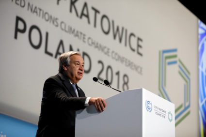 UN Secretary General Antonio Guterres addresses during the opening of COP24 UN Climate Change Conference 2018 in Katowice, Poland on December 3. Photo by Kacper Pempel/Reuters
