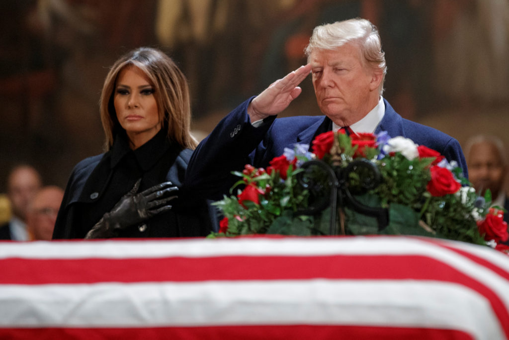 WATCH: Trump salutes George H.W. Bush's casket | PBS News