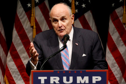 FILE PHOTO: Rudy Giuliani delivers remarks before Donald Trump rallies with supporters in Council Bluffs, Iowa, U.S., September 28, 2016. Photo By Jonathan Ernst/Reuters