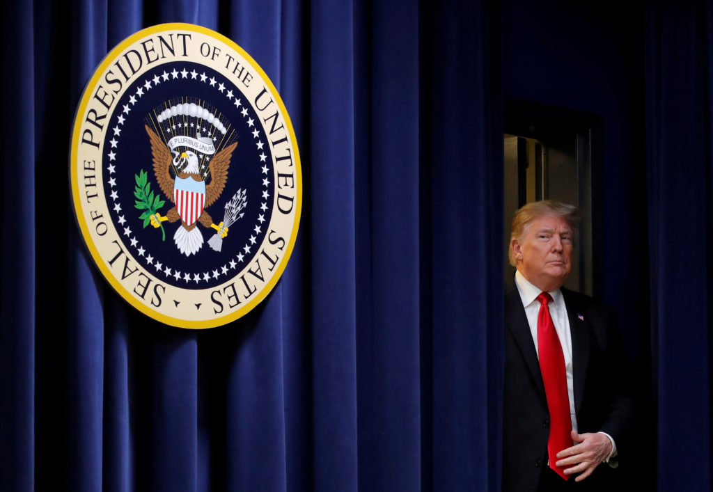 U.S. President Donald Trump arrives for a signing ceremony for H.R. 2, the "Agriculture Improvement Act of 2018" in Washin...
