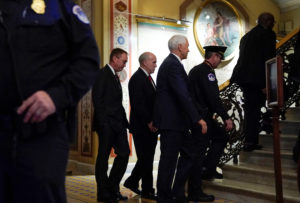 U.S. Vice President Mike Pence and Acting White House Chief of Staff Mick Mulvaney arrive at the U.S. Capitol on the first day of a partial federal government shutdown in Washington, U.S., December 22, 2018. Photo by Joshua Roberts/Reuters