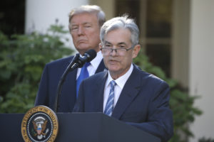 U.S. President Donald Trump looks on as Jerome Powell, his nominee to become chairman of the U.S. Federal Reserve, speaks at the White House in Washington, U.S., November 2, 2017. Photo by Carlos Barria/Reuters