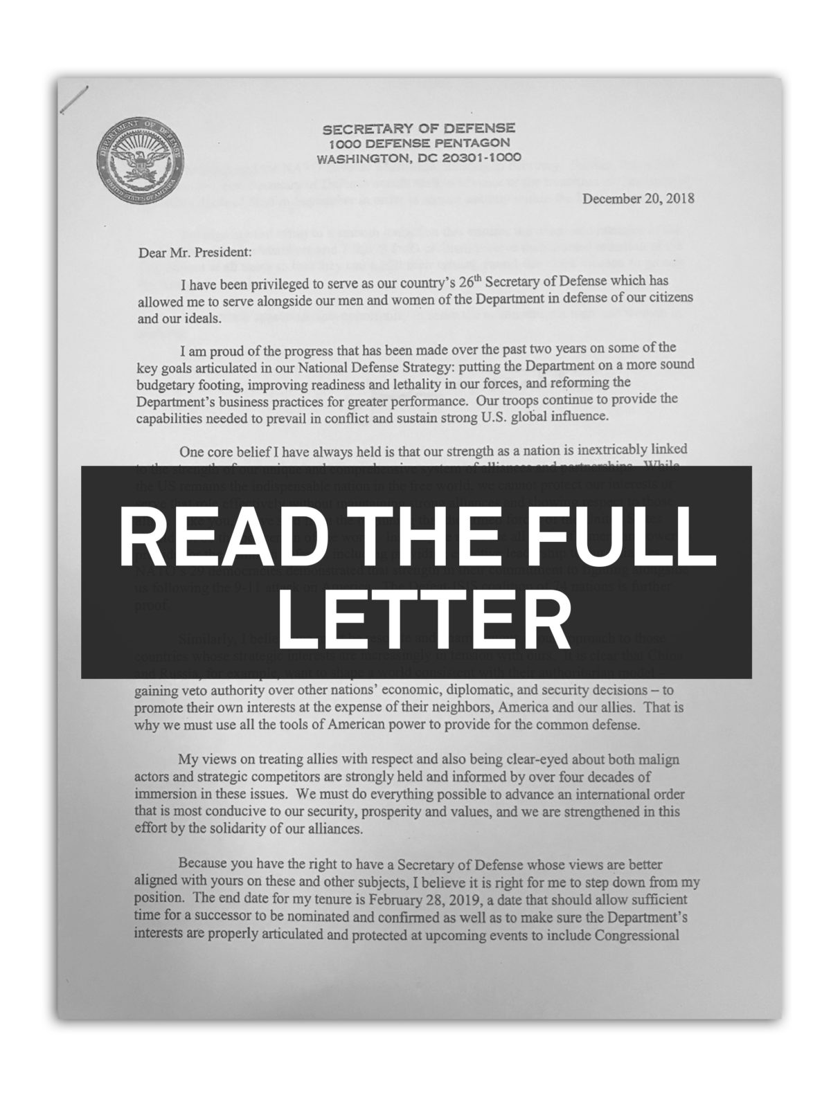 Read James Mattis Full Resignation Letter PBS NewsHour