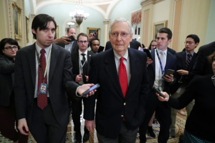 Senate Majority Leader Mitch McConnell (R-Ky.) returns to the U.S. Capitol to speak on the floor of the Senate after meeting with President Donald Trump at the White House, as deadlines for a federal government shutdown loom in Washington, D.C. Photo by Jonathan Ernst/Reuters