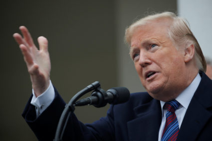President Donald Trump speaks to reporters following a meeting with congressional leadership on the ongoing partial government shutdown and border security in the Rose Garden of the White House in on Jan. 4, 2019. Photo by Jim Young/Reuters