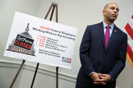 Democratic House caucus chairman Rep. Hakeem Jeffries, D-N.Y., leads a news conference on Jan. 9, 2019. Photo by REUTERS/Jonathan Ernst