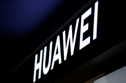 A sign of Huawei is pictured at its shop in Beijing, China. Photo by Jason Lee/Reuters