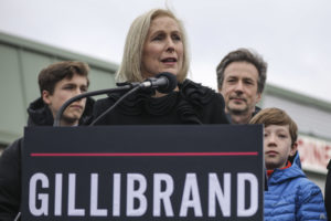 TROY, NY - JANUARY 16: Surrounded by her family, Sen. Kirsten Gillibrand (D-NY) announces that she will run for president in 2020 outside the Country View Diner, January 16, 2019 in Troy, New York. Last night on The Late Show, Gillibrand told host Stephen Colbert that she has formed an exploratory committee for her White House run. (Photo by Drew Angerer/Getty Images)