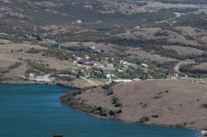 Medicine Park, Oklahoma, Gateway to the Wichita Mountains Wildlife Refuge, Lake Lawtonka dam which flows into Lake Gondola. The wildlife refuges being restaffed include Oklahoma's Wichita Mountains, scene of an annual winter elk hunt. Photo by: Education Images/UIG via Getty Images