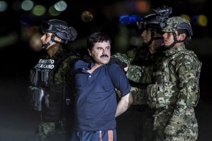 Joaquin Guzman Loera, also known as "El Chapo" is transported to Maximum Security Prison of El Altiplano in Mexico City, Mexico on January 08, 2016. Guzman Loera, leader of Mexico's Sinaloa drug Cartel, was considered the Mexican most-wanted drug lord. Mexican marines captured "El Chapo" on Friday in Sinaloa, North of Mexico. Photo by Daniel Cardenas/Anadolu Agency/Getty Images