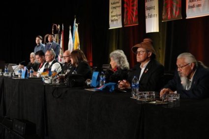National Congress of American Indians Presidents gather to present to youth and tribal leaders at a conference. Photo Courtesy of the National Congress of American Indians Facebook page