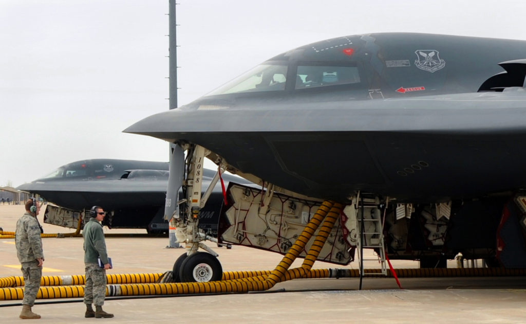 Maintainers and crew chiefs from the 509th Aircraft Maintenance Squadron prepare B-2 Spirits at Whiteman Air Force Base in...
