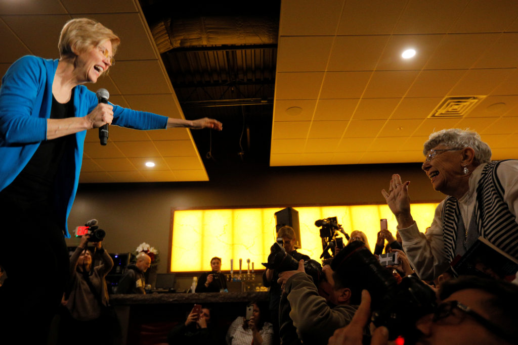 U.S Senator Elizabeth Warren takes the stage at an "organizing event," after forming an exploratory committee for the 2020...