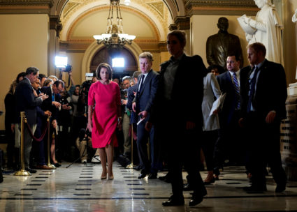 Speaker of the House Nancy Pelosi (D-CA) walks after speaking to the media about the ongoing partial government shutdown on Capitol Hill in Washington, U.S., January 3, 2019. Photo by Joshua Roberts/Reuters