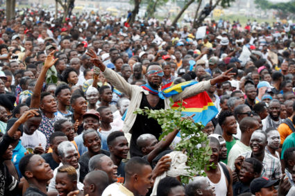 Supporters of Felix Tshisekedi, leader of the Congolese main opposition party, the Union for Democracy and Social Progress (UDPS) who was announced as the winner of the presidential elections, celebrate outside the party's headquarters in Kinshasa, Democratic Republic of Congo on January 10, 2019. Photo by Baz Ratner/Reuters