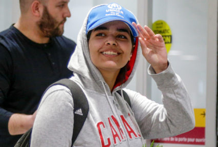 Rahaf Mohammed al-Qunun arrives at Toronto Pearson International Airport in Toronto, Ontario, Canada January 12, 2019. Photo by Carlos Osorio/Reuters