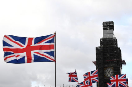Union Jack flags fly around the Big Ben clock tower at the Houses of Parliament in London on January 14, 2019. Clodagh Kilcoyne/Reuters