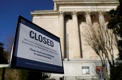A sign declares the National Archive is closed due to a partial federal government shutdown in Washington, D.C. Photo by Joshua Roberts/Reuters