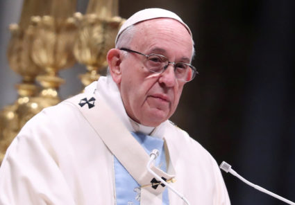 FILE PHOTO: Pope Francis leads a mass to mark the World Day of Peace in Saint Peter's Basilica at the Vatican, January 1, 2019. Photo By Tony Gentile/Reuters