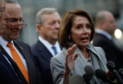 U.S. Senate Minority Leader Chuck Schumer and Speaker of the House Nancy Pelosi speak to the news media as they depart the West Wing after meeting with President Donald Trump about the U.S. government partial shutdown and his demand for a border wall in the Situation Room at the White House in Washington, U.S., January 9, 2019. REUTERS/Carlos Barria