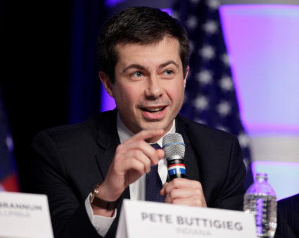 Mayor Pete Buttigieg speaks during a Democratic National Committee forum in Baltimore, Maryland, on Feb. 11, 2017. Photo by Joshua Roberts/Reuters