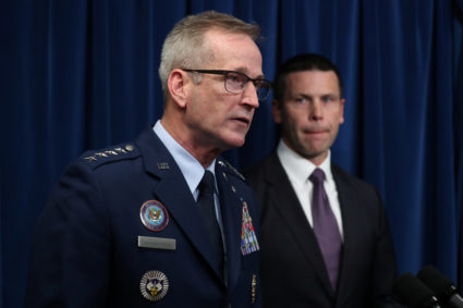 General Terrence John O'Shaughnessy, Commander of the U.S. Northern Command, speaks at a news conference with U.S. Customs and Border Protection Commissioner Kevin McAleenan (R) at a 2018 news conference Photo by Jonathan Ernst/Reuters