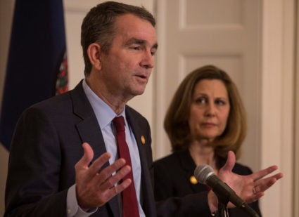 Virginia Gov. Ralph Northam, accompanied by his wife Pamela Northam announces he will not resign during a news conference Richmond, Virginia. Photo by Jay Paul/Reuters