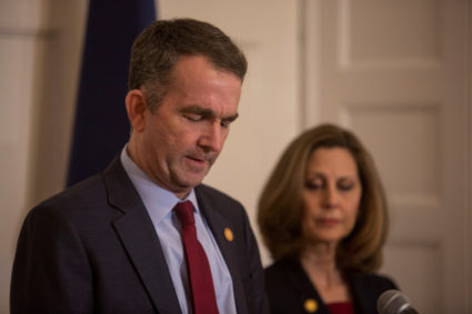 Virginia Gov. Ralph Northam, accompanied by his wife Pamela Northam announces he will not resign during a news conference in Richmond, Virginia. Photo by Jay Paul/Reuters