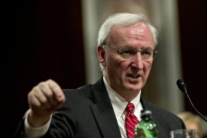 Jeffrey Rosen speaks during a Senate Transportation, Science and Transportation Committee confirmation hearing in Washington, D.C., on March 29, 2017. Trump plans to nominate Rosen to become the next deputy attorney general. Photo by Andrew Harrer/Bloomberg via Getty Images