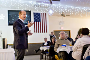 Representative John Delaney, a Democrat from Maryland and 2020 presidential candidate, speaks during a Clinton County Democrats dinner in Welton, Iowa, U.S., on Friday, Feb. 2, 2018. Delaney, the first Democrat to officially declare his candidacy for U.S. president, will begin advertising in Iowa during the Super Bowl on Sunday. Photographer: Daniel Acker/Bloomberg via Getty Images