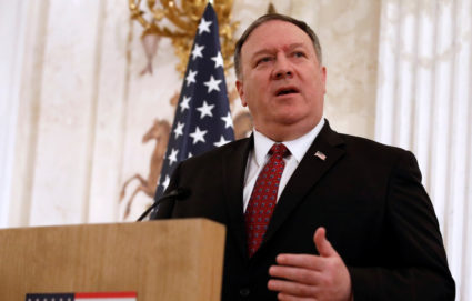 Secretary of State Mike Pompeo speaks at a news conference at Lazienki Palace in Warsaw, Poland. Photo by Kacper Pempel/Reuters