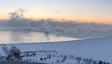 Steam is seen above Lake Michigan during subzero temperatures carried by the polar vortex in Chicago, Illinois, U.S., January 30, 2019, in this picture obtained from social media. Mandatory credit IRSHAAD GOEDAR/via REUTERS