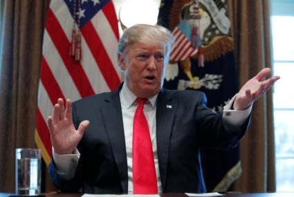 President Donald Trump speaks during a meeting to "discuss fighting human trafficking on the southern border" in the Cabinet Room of the White House on February 1, 2019. Photo by Jim Young/Reuters