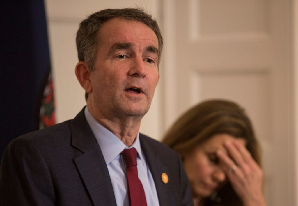 Virginia Governor Ralph Northam, accompanied by his wife Pamela Northam announces he will not resign during a news confere...