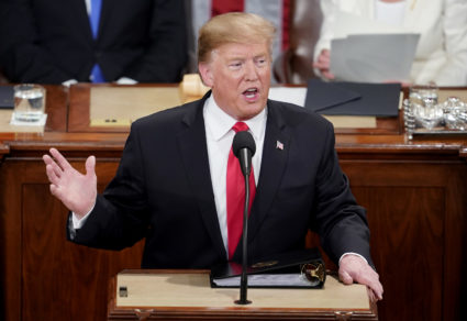 U.S. President Donald Trump delivers his second State of the Union address to a joint session of the U.S. Congress in the House Chamber of the U.S. Capitol on Capitol Hill in Washington, U.S. February 5, 2019. Photo by Joshua Roberts/Reuters