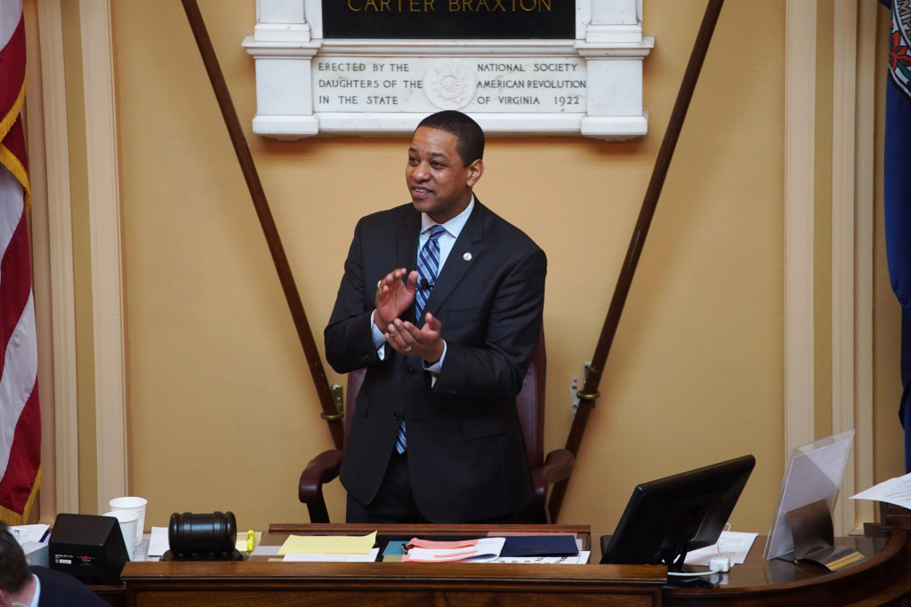 Justin Fairfax, the Lieutenant Governor of Virginia, opens the state's Senate meeting during a session of the General Asse...